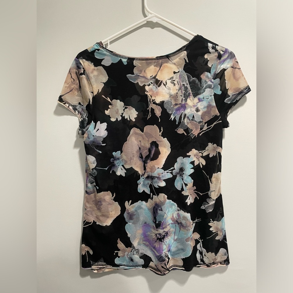 {Simply Vera Vera Wang} floral print lined t shirt women's size S - Picture 3 of 6